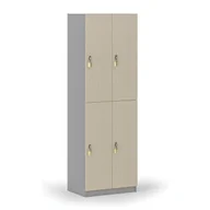 Szafki biurowe - Drewniana szafka skrytkowa, 4 schowki, zamek obrotowy, szary/brzoza - miniaturka - grafika 1