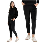 Spodnie damskie - WELUROWE SPODNIE DAMSKIE DRESOWE RURKI WYSOKI STAN WYGODNE MORAJ L - miniaturka - grafika 1