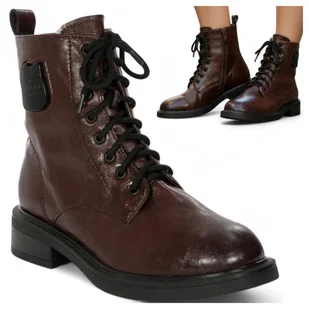 Damskie Botki Maciejka SKÓRZANE Eleganckie Trzewiki Jesienne Ciepłe Brązowe 39 - Botki damskie - miniaturka - grafika 1