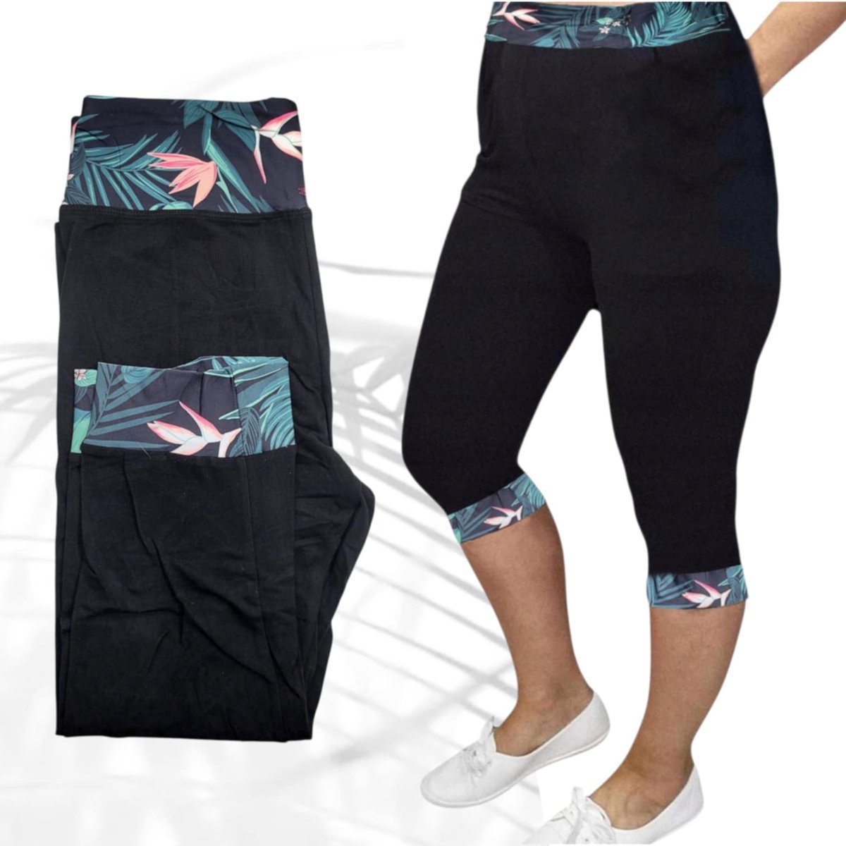 TROPIKALNE1 LEGINSY 3/4 RYBACZKI zdobione modelujące miękkie 46 48 3XL 4XL