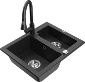 Zlewozmywaki z baterią - Mexen Carlos zlewozmywak granitowy 1,5-komorowy z baterią kuchenną Elia, czarny/srebrny metalik - 6518-73-670101-70 - miniaturka - grafika 1