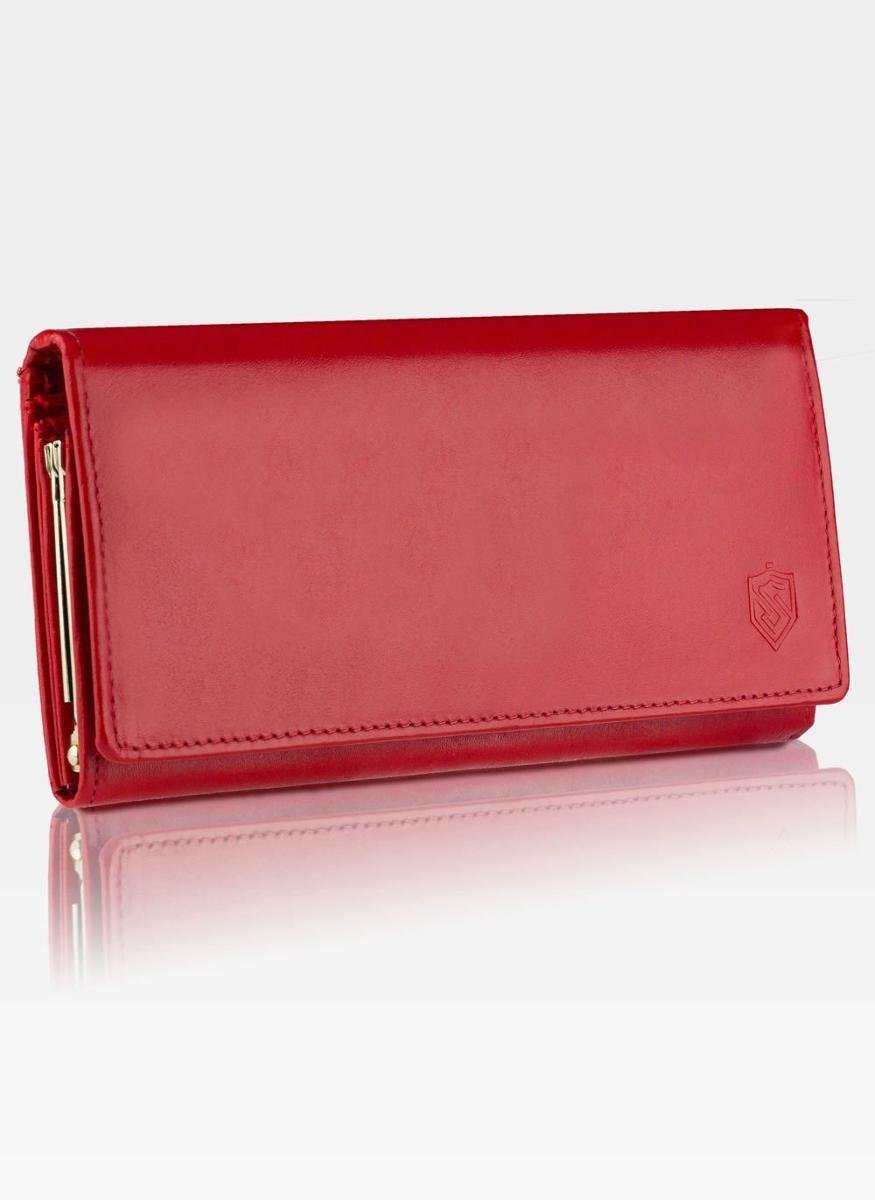 Portfel Damski Skórzany STEVENS Rozbudowany z biglem Czerwony Z02-099 RFID - czerwony