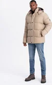 Kurtki męskie - Kurtka męska Ombre Męska kurtka puffer z podszewką w kratę beżowa V2 OM-JAHP-0205 L - miniaturka - grafika 1