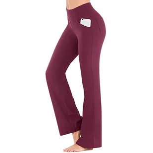 Luźne jednolite spodnie damskie dzwony z wysokim stanem - Bordowy XL - Legginsy - miniaturka - grafika 1
