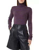 Swetry damskie - Sisley Damski sweter L/S 3FKUL200J T-shirt, fioletowy i brązowy w paski 901, S - miniaturka - grafika 1