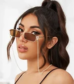 Akcesoria do okularów - Łańcuszek ozdobny do okularów złoty w białe kuleczki, zawieszka, sznureczek SLA-03 - miniaturka - grafika 1