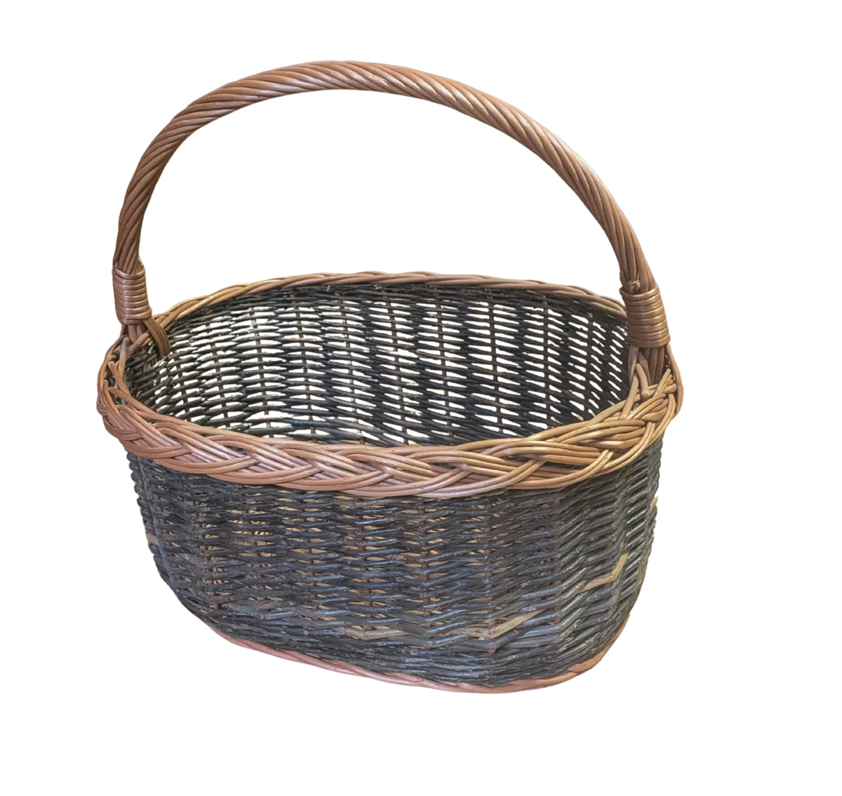 Kosz wiklinowy z pałąkiem 42 cm – naturalny na drewno i przechowywanie