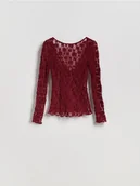 Bluzki damskie - Reserved - Koronkowa bluzka - burgundowy - miniaturka - grafika 1