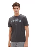 Koszulki męskie - TOM TAILOR Męski T-shirt z nadrukiem logo, 10899-tarmac grey, M - miniaturka - grafika 1