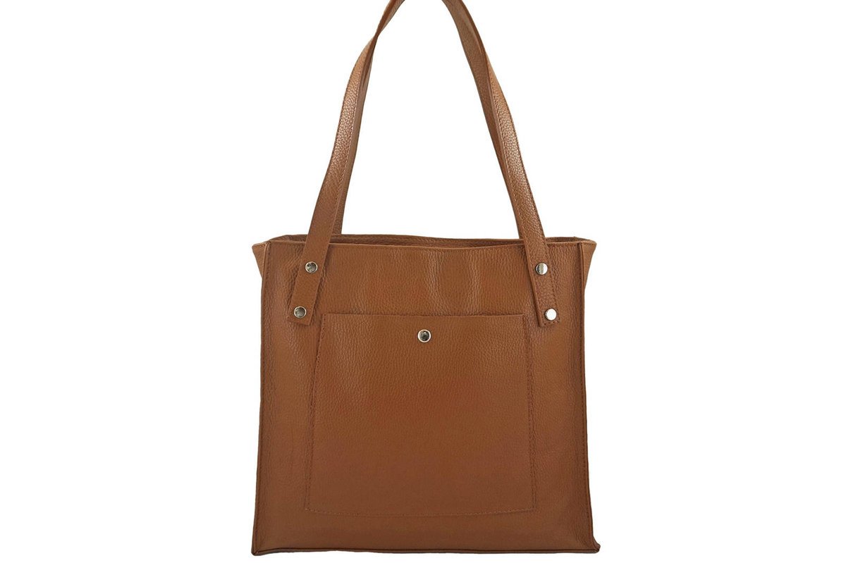 Duża torebka skórzana na ramię - Brązowa jasna