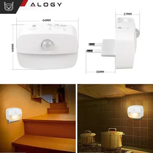 Lampka nocna LED z czujnikiem ruchu do gniazdka EU 3 barwy światła Alogy Night Light Biała - Etui i futerały do telefonów - miniaturka - grafika 8