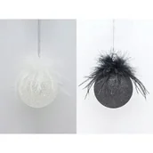 Bombki - Bombka szkło 8 cm biała czarny brokat - miniaturka - grafika 1