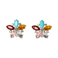 Kolczyki - Klipsy do uszu srebrne kwiatki z kolorowymi cyrkoniami - miniaturka - grafika 1