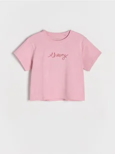 Reserved - T-shirt z haftem - brudny róż - Koszulki dla dziewczynek - miniaturka - grafika 1