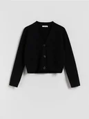 Swetry dla dziewczynek - Reserved - Dzianinowy kardigan z wiskozą - czarny - miniaturka - grafika 1