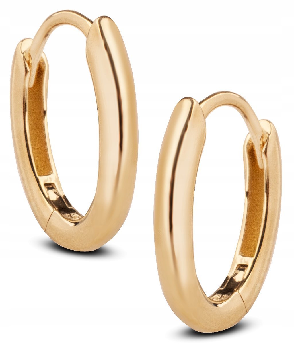 DAMSKIE ZŁOTE OWALNE KOLCZYKI SIMPLE II WYSOKI POŁYSK 14KT 585