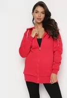 Bluzy damskie - Czerwona Bluza Ocieplana Sztucznym Futerkiem z Kapturem i Kieszeniami Violanda - miniaturka - grafika 1