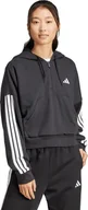 Bluzy damskie - Bluza damska adidas Essentials 3-Stripes French Terry Quarter-Zip Hoodie czarna JN1956 XS - miniaturka - grafika 1