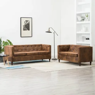 vidaXL Zestaw mebli Chesterfield, 2 cz., materiał zamszopodobny, brąz - Komplety wypoczynkowe - miniaturka - grafika 1