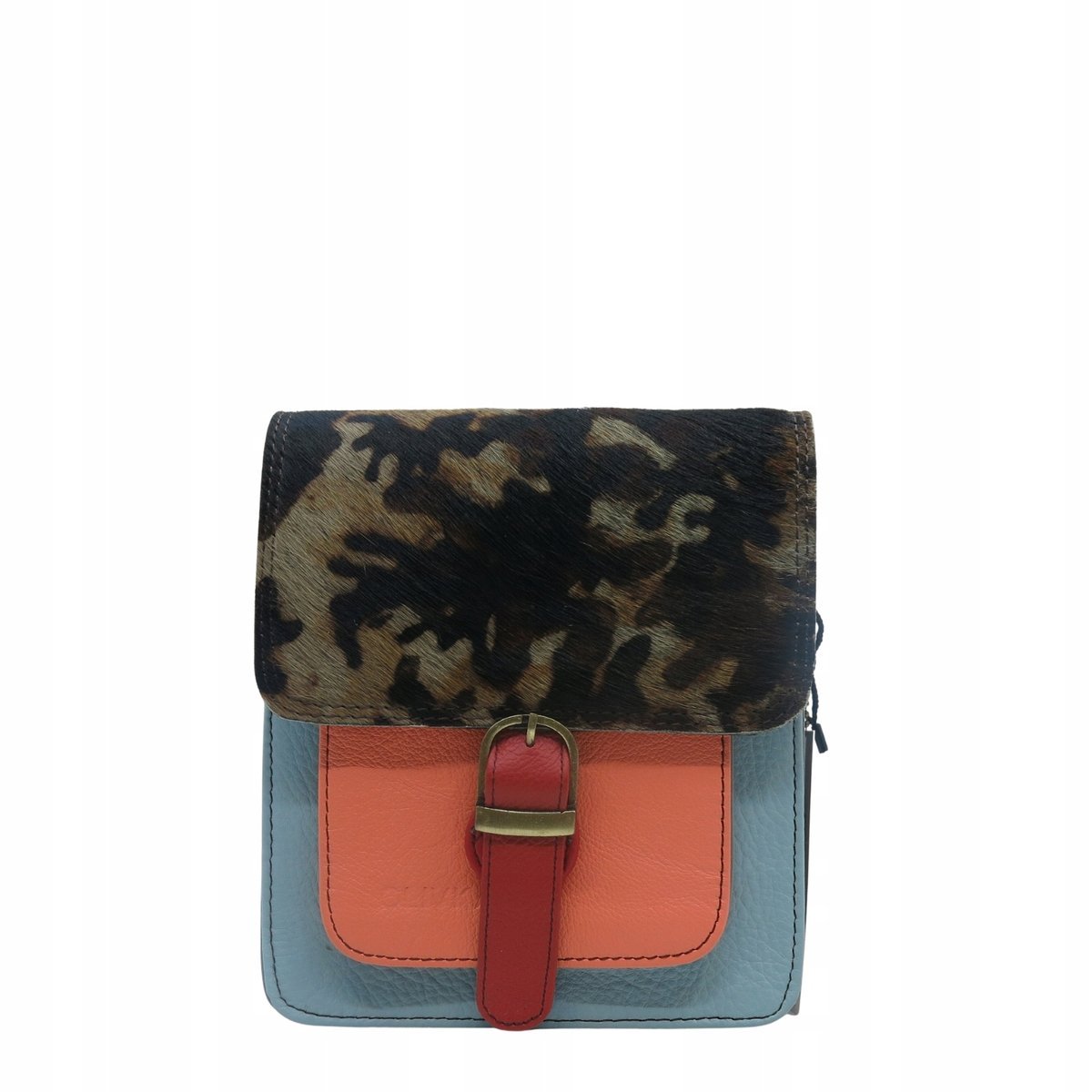 Torebka damska listonoszka kolorowa ze skrawków skórzana eko OLIVKA