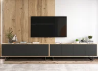 Szafki RTV - Szafka RTV Loft Komoda RTV Loft Dąb Wotan Czarny MAT zestaw 300 cm Metalowa Czarna Rama - miniaturka - grafika 1