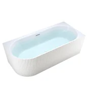 Wanny - Wanna ryflowana przyścienna narożna prawa korek oraz przelew biały 150 cm Rio Hydrosan - miniaturka - grafika 1