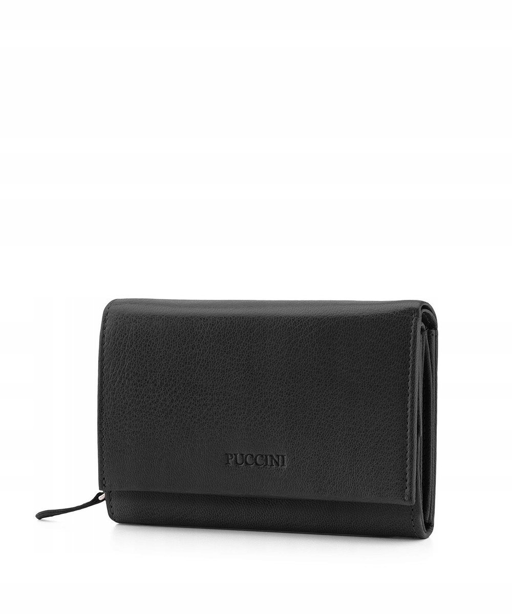 Portfel Damski Skórzany Skóra Naturalna Średni Rfid Puccini Czarny Co1600-1