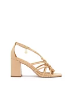 Sandały damskie - Skórzane sandały japonki na słupkowym obcasie - miniaturka - grafika 1