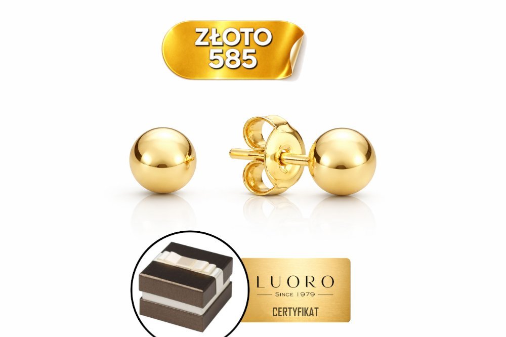 KOLCZYKI ZŁOTE 585 14K KULKI 4 MM SZTYFT ELEGANCKIE PREZENT