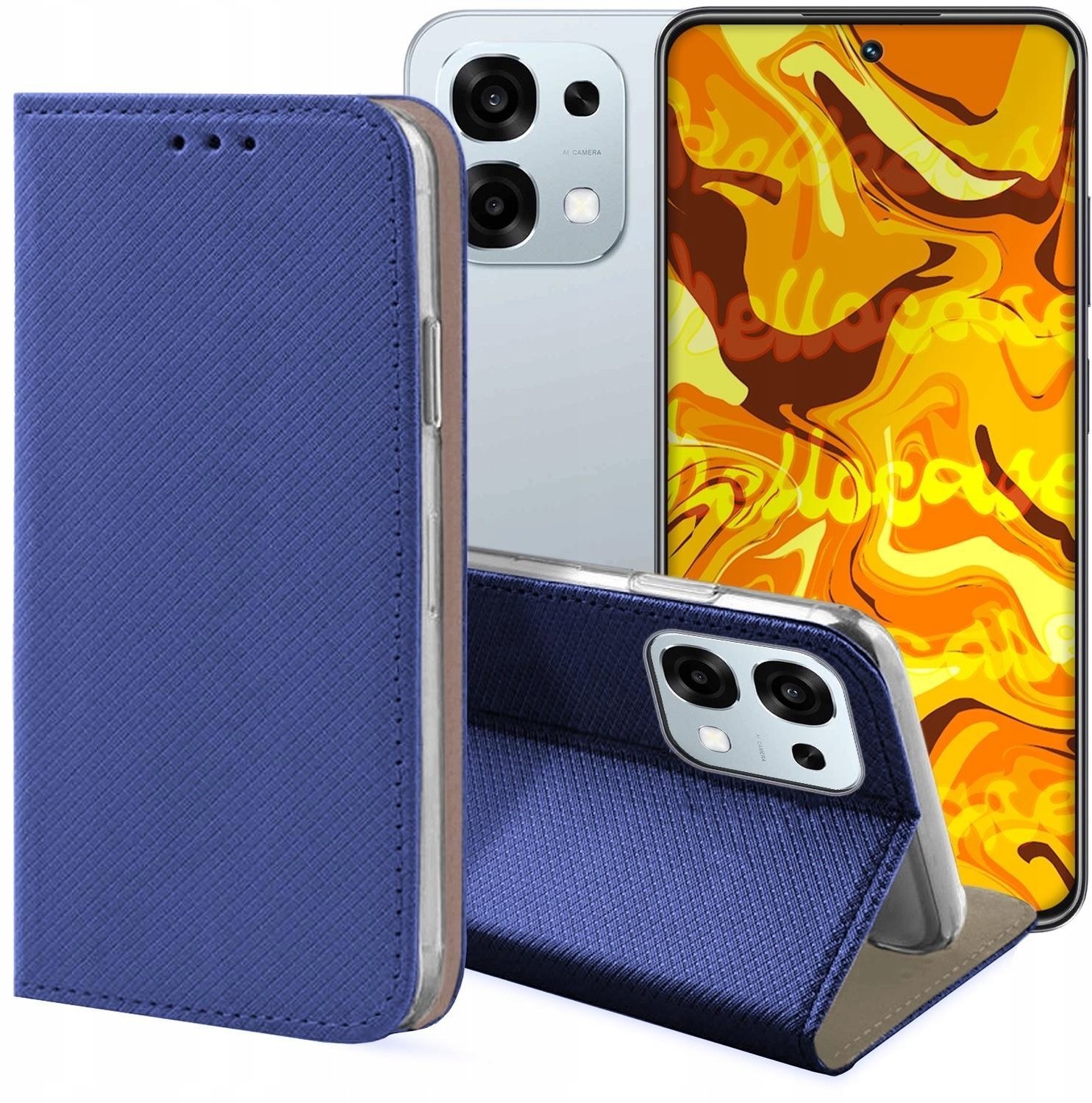 Hello Case Etui z Klapką Do Oppo A6 Pro 5G Granatowe, Magnetyczne, Zamykane, Case
