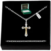 Naszyjniki męskie - MĘSKI SREBRNY ŁAŃCUSZEK ANKIER + ZAWIESZKA KRZYŻYK PR 925 PREZENT DLA OJCA - Golden Celebrity - miniaturka - grafika 1