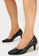 Czółenka - Czarne Czółenka na Niskim Obcasie z Migdałowym Noskiem Lysette - miniaturka - grafika 1
