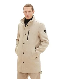 Płaszcze męskie - TOM TAILOR Męski 1037349 płaszcz wełniany, 32520 beżowo-brązowy struktura wełny, XL, 32520 – struktura wełny beżowej brązowej, XL - grafika 1