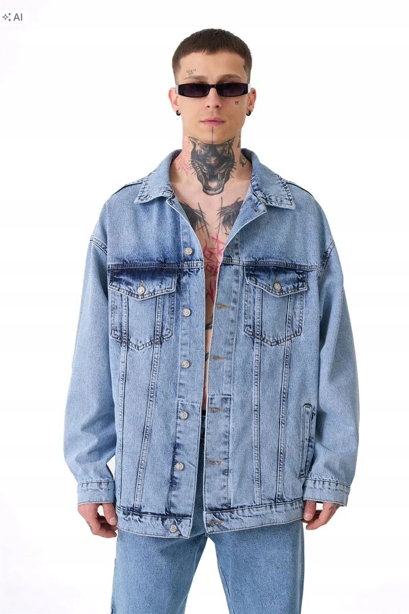 MACHINIST LUŹNA KURTKA MĘSKA JEANSOWA MELANŻOWA W STYLU RETRO M 5IA