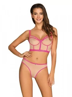 Bielizna erotyczna damska - Obsessive Nudelia Top i Figi neon pink - grafika 1