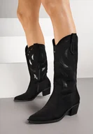 Botki damskie - Czarne Botki Kowbojki na Stożkowym Obcasie z Geometrycznym Wzorem Lativia - miniaturka - grafika 1