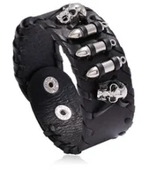 Bransoletki - Skórzana bransoletka z czaszką Militaria Naboje Czarny - miniaturka - grafika 1