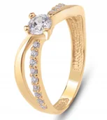 Pierścionki - PIĘKNY ZŁOTY PIERŚCIONEK ZARĘCZYNOWY Z BIAŁYMI KAMIENIAMI NASTRO 8KT 333 - miniaturka - grafika 1