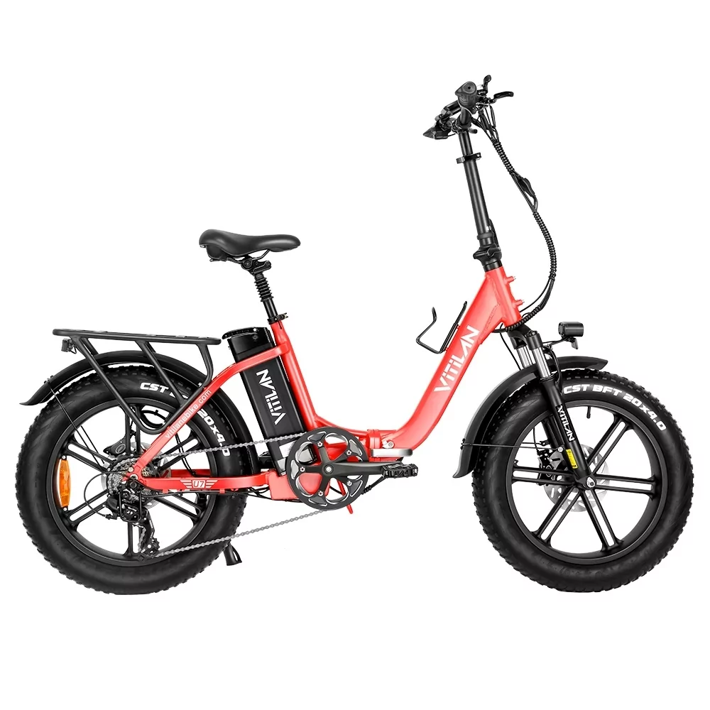Składany rower elektryczny Vitilan U7 2.0, grube opony 20*4,0 cali, silnik 750W, wyjmowana bateria litowa LG 48V 20Ah - czerwony