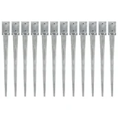 Akcesoria do ogrodzeń - Vida Kołki gruntowe 12 szt. srebrne 9x9x90 cm stal galwanizowana V-145418 - miniaturka - grafika 1