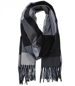 Apaszki i szaliki damskie - Szal szalik Chusta frędzle ciepły w kratę miękki gładki 180x70 cm - miniaturka - grafika 1