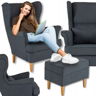 Fotel Uszak z Podnóżkiem Wypoczynkowy Do Salonu Loft Jasny Szary Evan 2 - Fotele - miniaturka - grafika 1