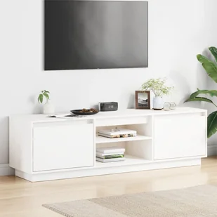 vidaXL Szafka pod TV biała 140x35x40 cm lite drewno sosnowe - Szafki RTV - miniaturka - grafika 1