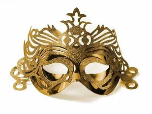 Maska karnawałowa wenecka złota z ornamentem - 1 szt. - Dodatki do strojów karnawałowych - miniaturka - grafika 1