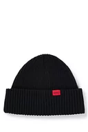 Czapki damskie - HUGO Xishon męska czapka prążkowana z czerwonym logo, czarny (Black1), jeden rozmiar - miniaturka - grafika 1