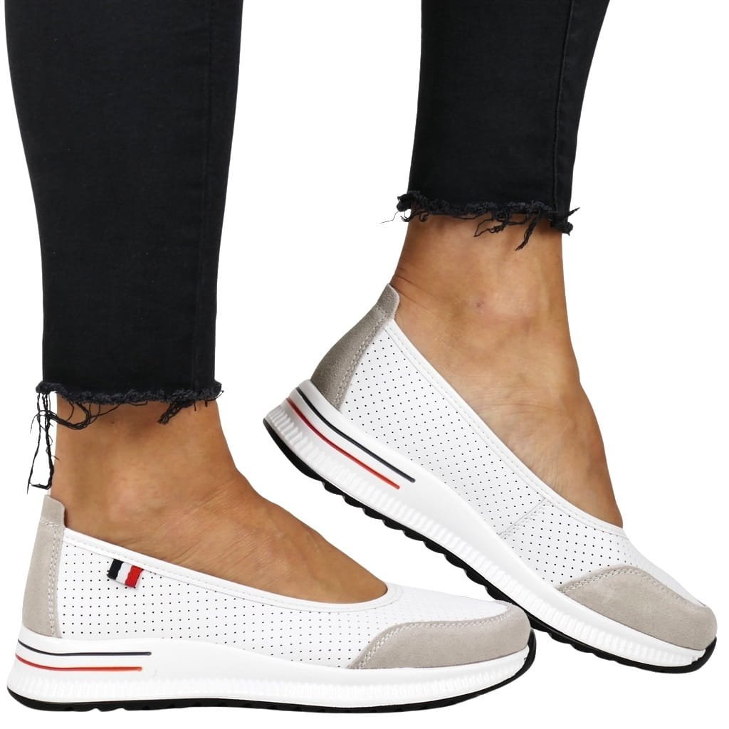 BALERINY SKÓRZANE SPORTOWE PÓŁBUTY FILIPPO 6134 BIAŁO SZARE