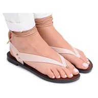 Sandały damskie - Lu Boo Beżowe Wiązane Sandały Japonki Meliski Florence beżowy - ButyModne - miniaturka - grafika 1