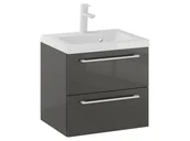 Szafki łazienkowe - Szafka Wisząca Z Umywalką RON 50 cm - Titan Wysoki Połysk - Uchwyty Białe Matowe - miniaturka - grafika 1