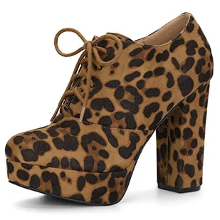 Allegra K Damskie botki na platformie z grubym obcasem, leopard, 40 EU - Botki damskie - miniaturka - grafika 1