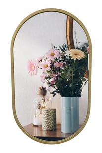 LUSTRO OWALNE DO ŁAZIENKI GLAMOUR W ZŁOTEJ RAMIE - Lustra - miniaturka - grafika 1